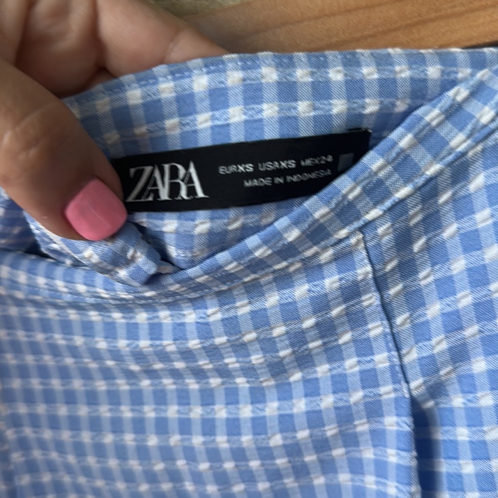 🛍️FINAL SALE🛍️ZARA 2 PCs Blue-White Gingham Crop Top & Pleated Split Skirt/Skort - Picture 10 of 10